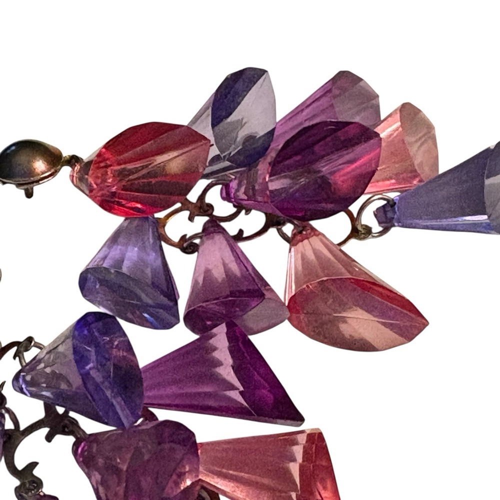 Pink Purple Statement Dangle Earrings Vintage Drop Cha Cha Chunky Translucent - Picture 7 of 15